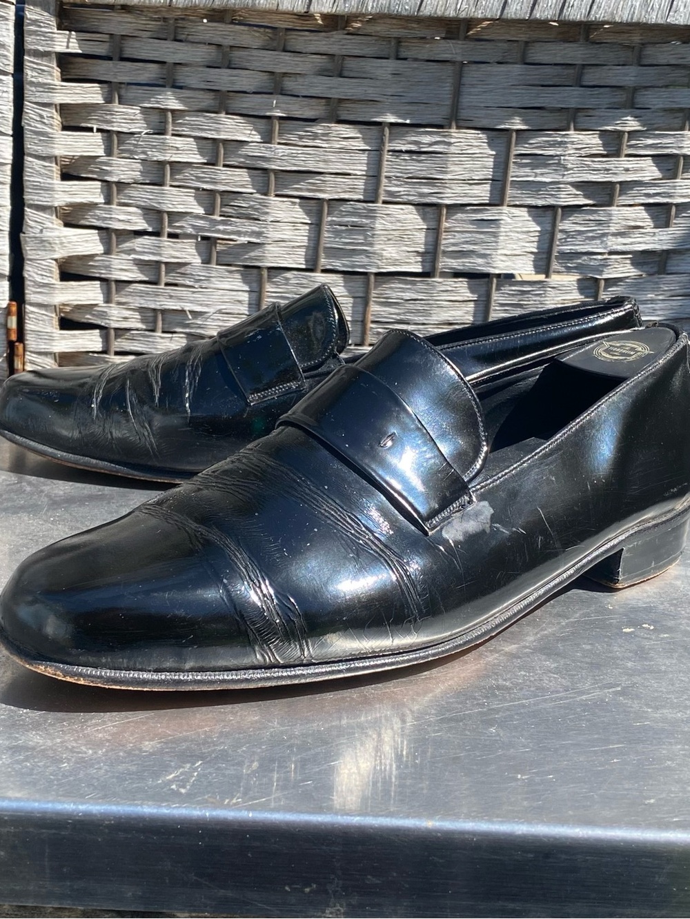 Vintage Fingerflex Florsheim Black Leather Loafers Shoes